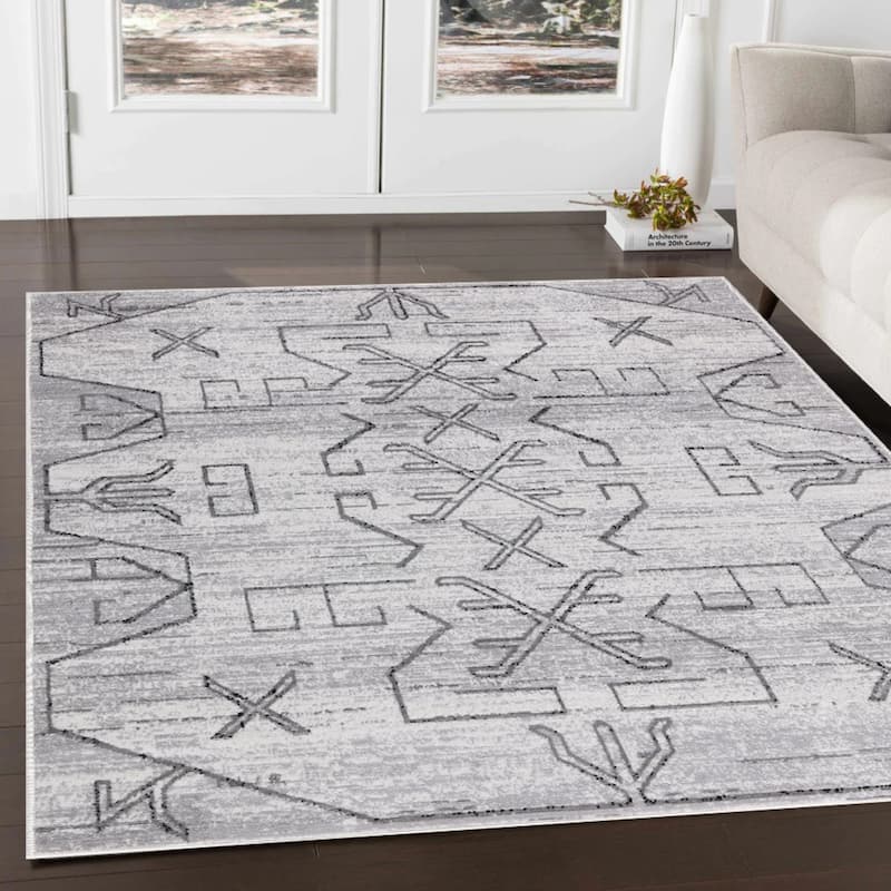 Dream Collection Abstract Moroccan Motif Black and Grey Rug