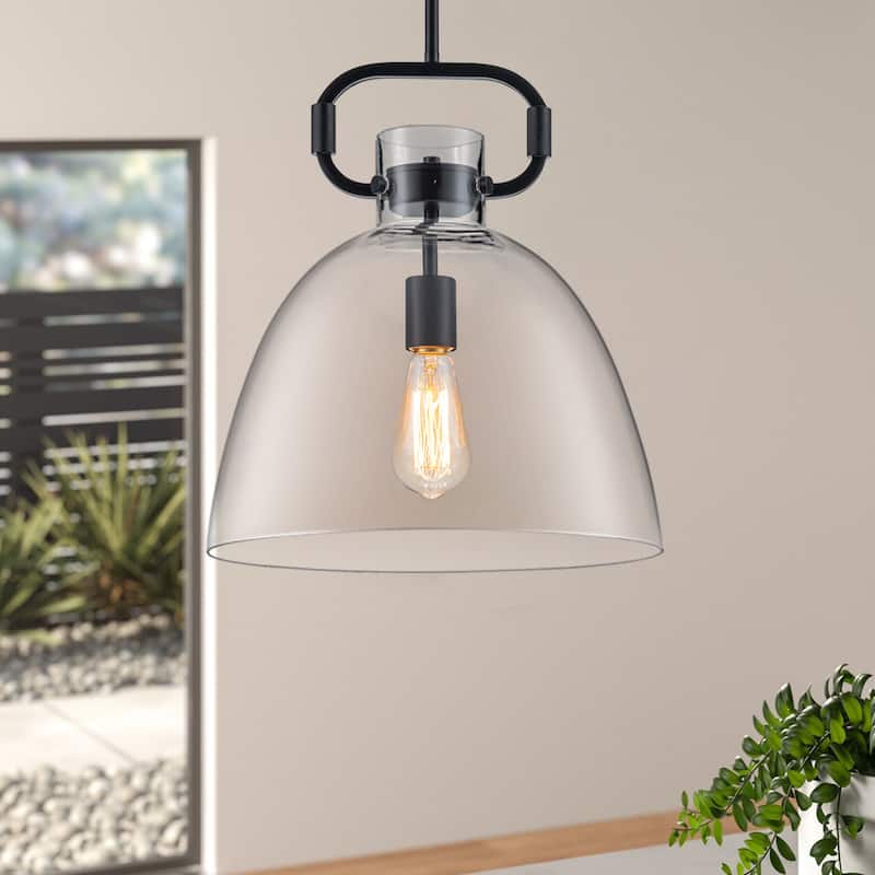 Starskys 1-Light Industrial Pendant Light with Bowl-Shaped Clear Glass Shade