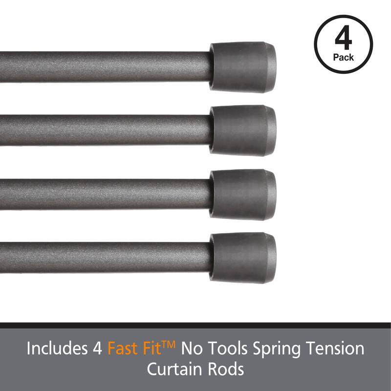 Kenney Fast Fit No Tools 7/16" Spring Tension Rod, 4-Pack