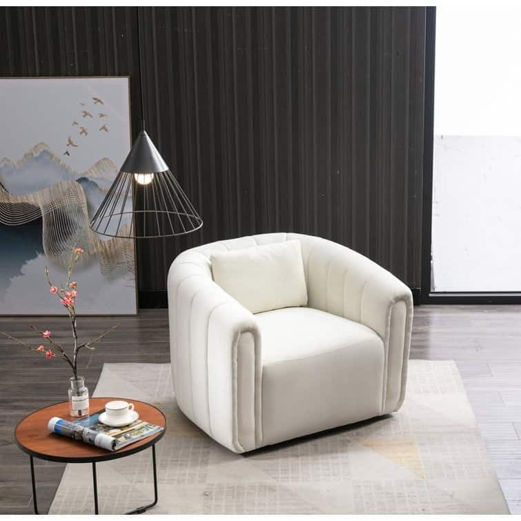 Ebello Oversize Velvet Swivel 360° Rotation Barrel Comfy Round Armchair With Pillow For Living Room Bedroom - Beige1