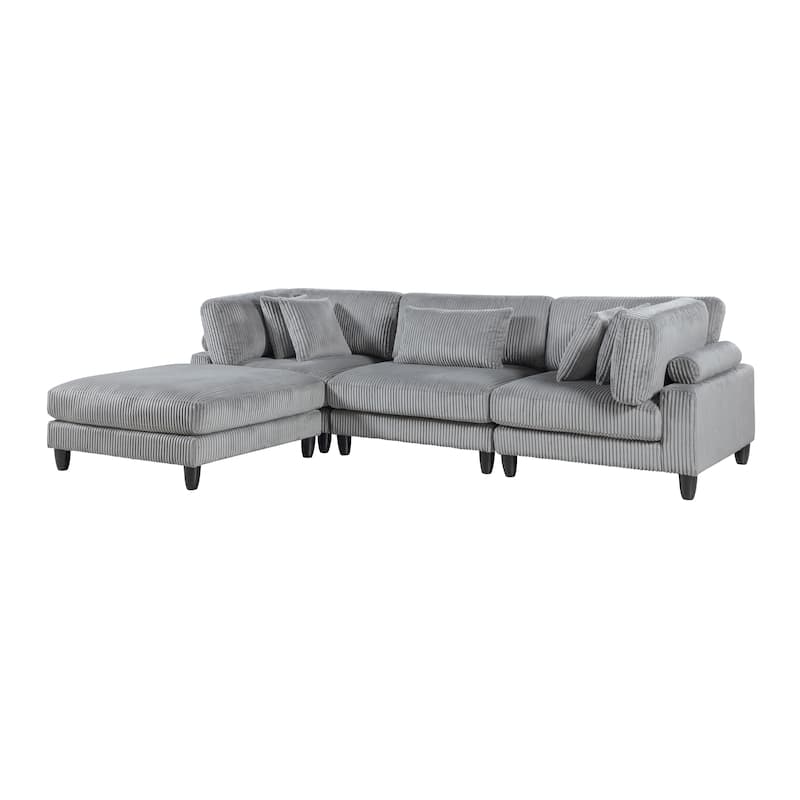 Jonas 4-Piece Modular Sectional Sofa with Ottoman - Gray (Corduroy)