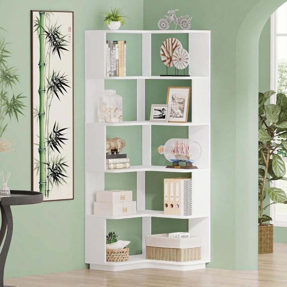 5-Tier High Bookshelf, wooden arched bookshelf, 23.62"L x 23.62"W x 64.96"H, suitable for living rooms, storage cabinets