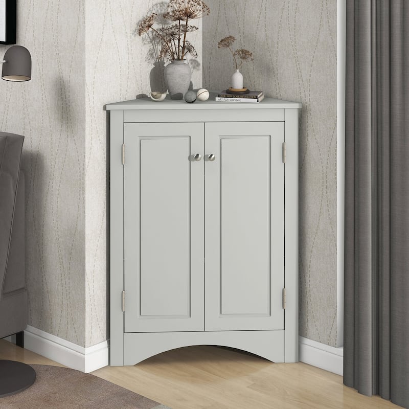 32" Wood 2-door Bathroom Corner Cabinet with Adjustable Shelves - Grey