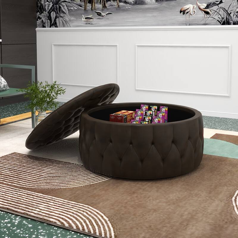 36" Wide Storage Ottoman Large with 4 Wheels,Rolling Ottoman with Removable Lid, Inside 4 Stools/Taborets