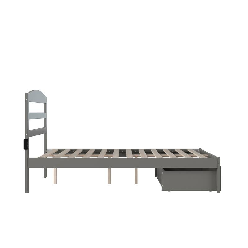 Full Bed with Drawer - Coastal Cottage Style Grey Bedroom Furniture
