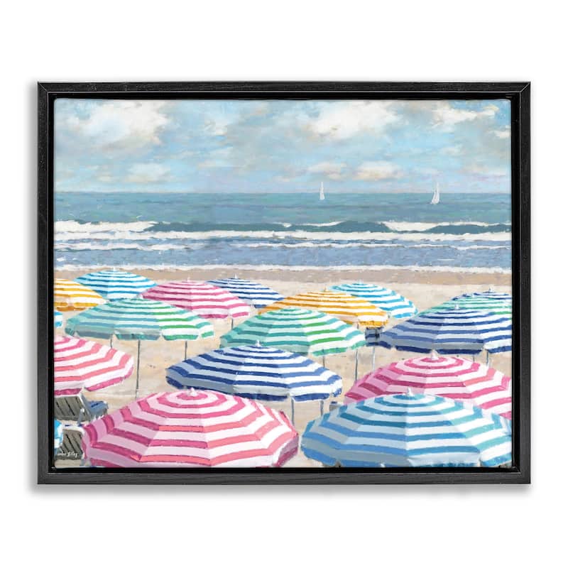 Stupell Shore with Bright Umbrellas Framed Floater Canvas Wall Art Design By Amber Sterling - 21 x 17 - Black