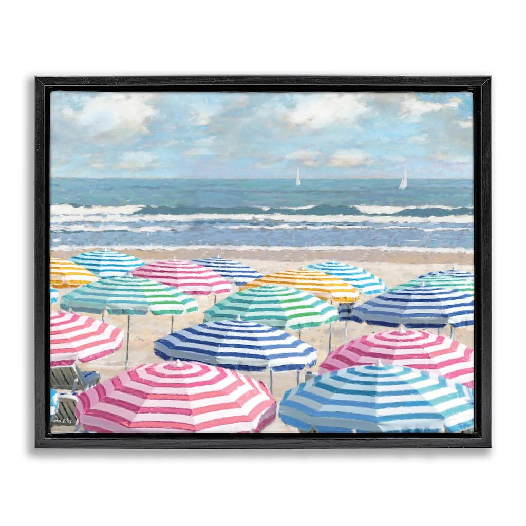 Stupell Shore with Bright Umbrellas Framed Floater Canvas Wall Art Design By Amber Sterling
