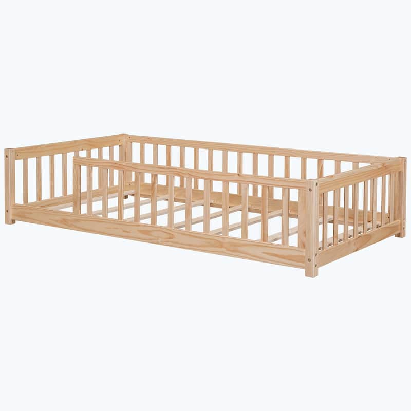 Durable Floor Platform Bed with Fence