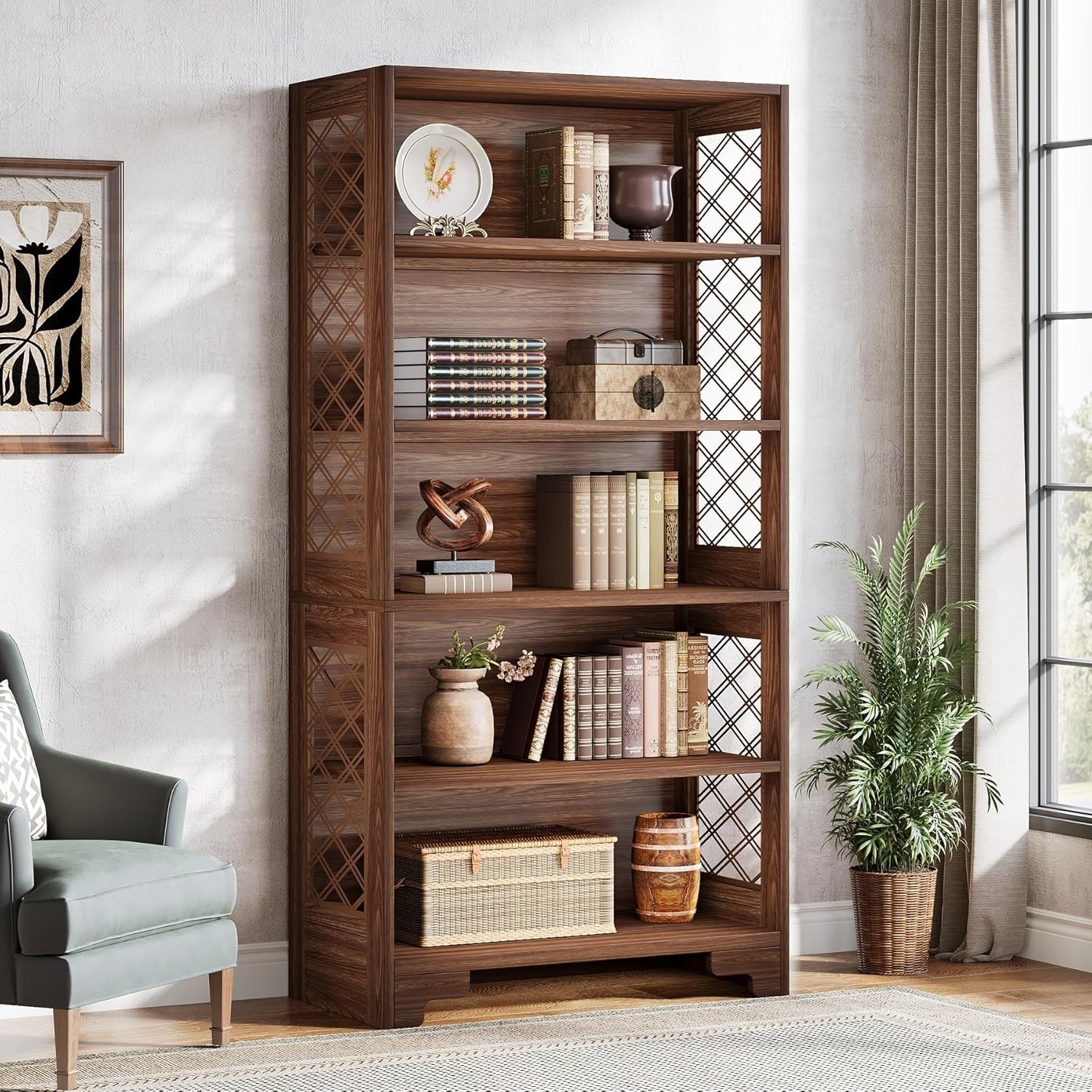 6-Tier Bookcase, 70.8" Vintage Tall Bookcase