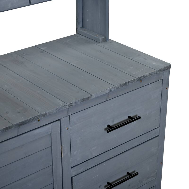 Roomfitters Garden Potting Bench with Storage Hutch, Outdoor Potting Table with 6 Drawers and Cabinets, Shelves