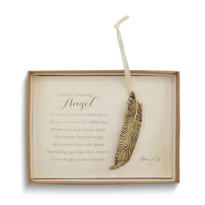 Curata Gold-Tone Passing Angel Feather Ornament Gift Boxed with Poem
