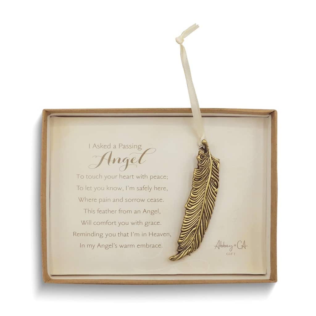 Curata Gold-Tone Passing Angel Feather Ornament Gift Boxed with Poem