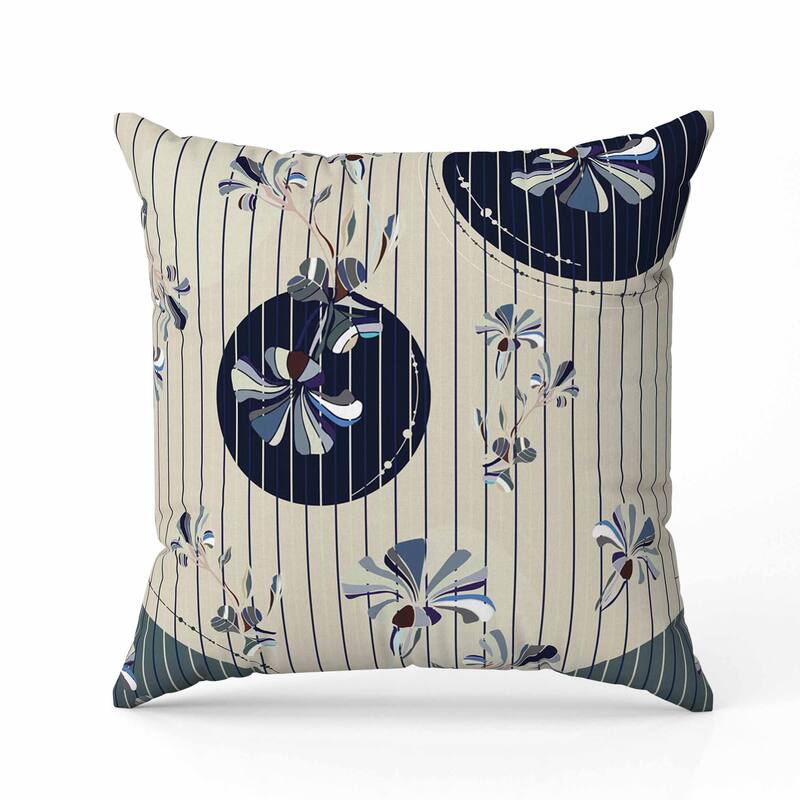 Circular Garden Faux Suede Reversible Throw Pillow Yellow and Blue