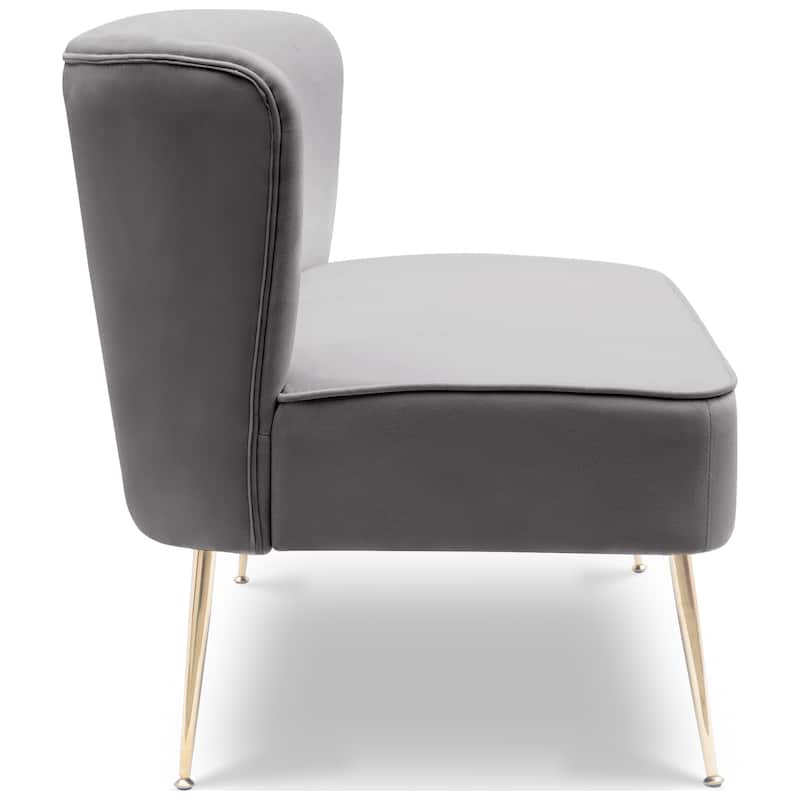 Farrah Upholstered Velvet Polyester 46" Wide Loveseat - Armless/ Scalloped Back