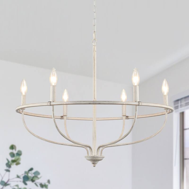 6-Light Circle Candlestick Hanging Linear Chandelier Lighting Island Chandelier Fixture for Kitchen Island - Gray