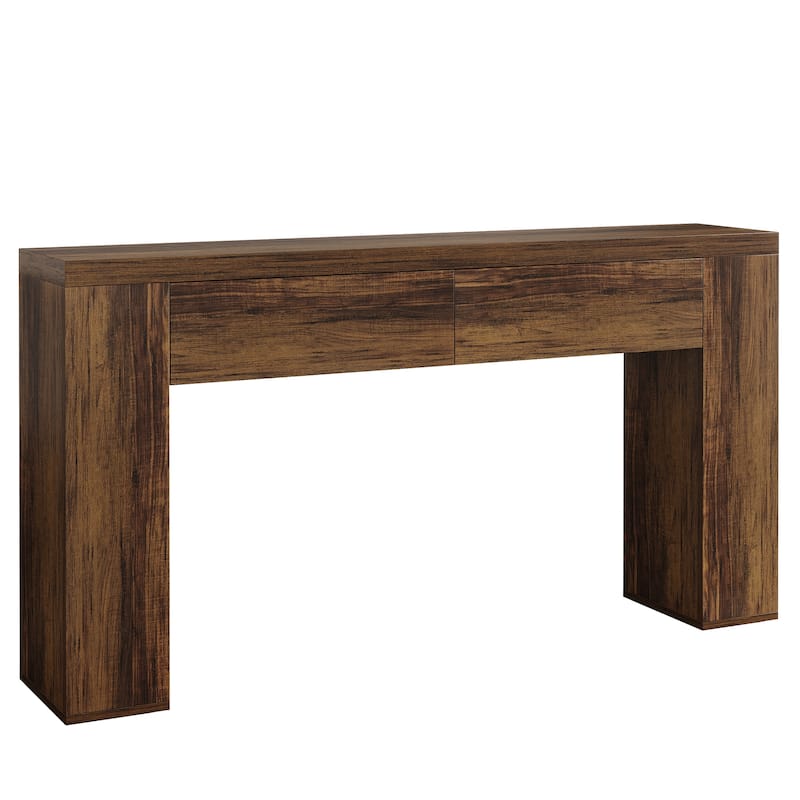 63" Wood Console Table With Drawers, Rustic Brown Sofa Console Table