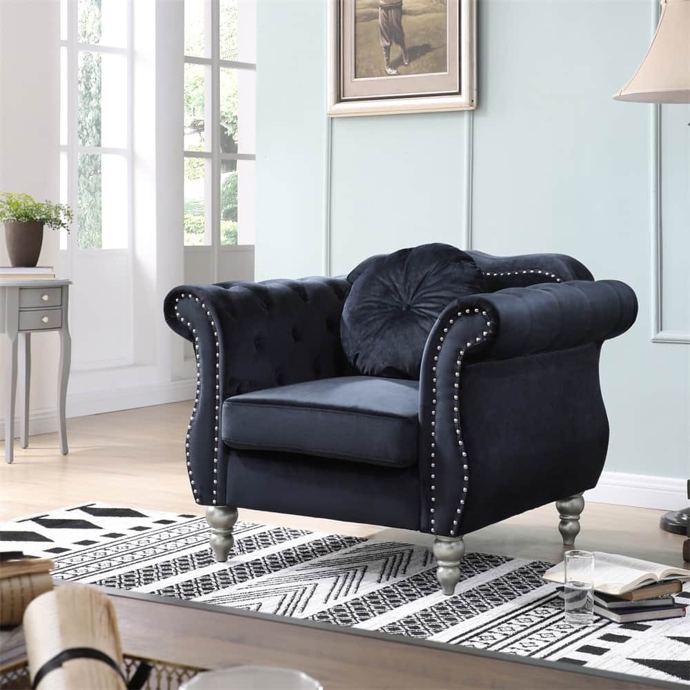 Velvet Chair with Hardwood Frame and Wood Legs