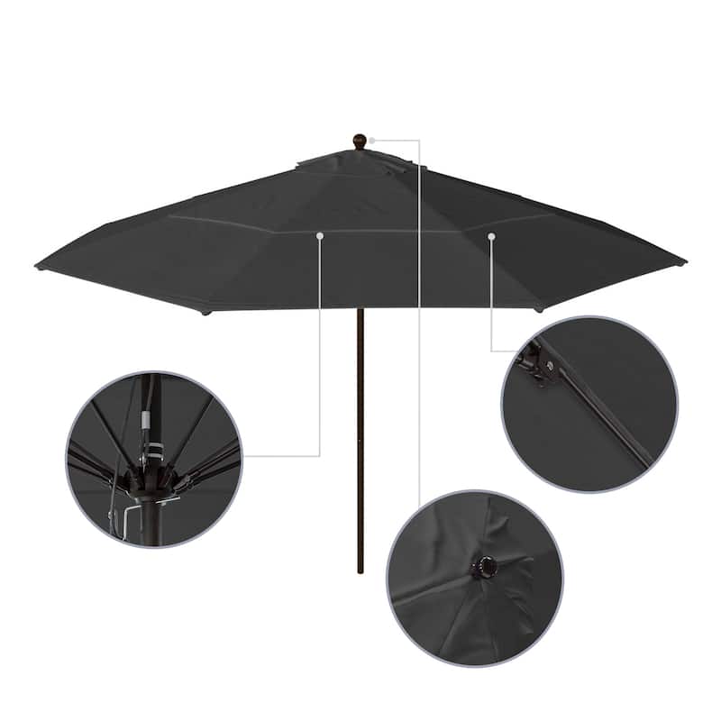 California Umbrella 11' Venture Series Patio Umbrella, Bronze Aluminum Pole Fiberglass Ribs Pulley Lift, Olefin Royal Blue