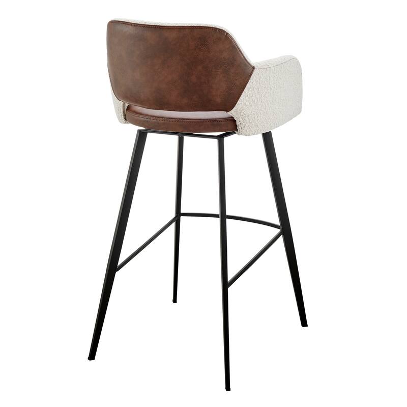 Desi Swivel Bar Stool in Ivory Fabric and Dark Brown Leatherette with Black Base - Set of 1