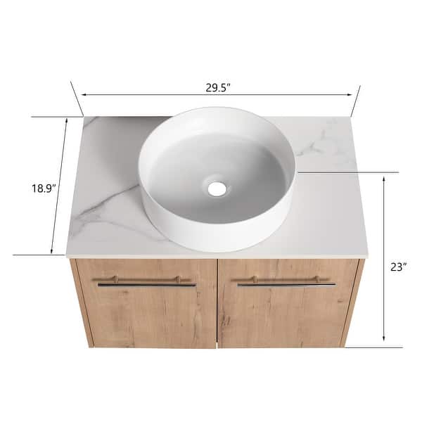 dimension image slide 3 of 8, Beingnext 24"/30" Single Bathroom Vanity with Sink, Floating Bathroom Vanity with 2 Soft Close Doors