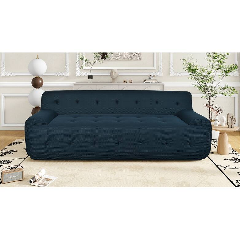 86.2'' Modern Minimalist Style Tufted Design Upholstered 3-Seat Compression Sofa in Dark Blue, Polyester