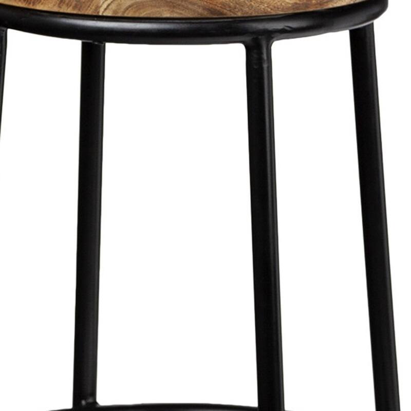 HomeRoots 26" Natural and Black Solid Wood and Iron Backless Counter Height Bar Chair