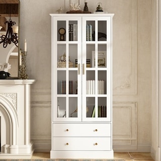 Display Cabinet with Glass Doors Bookcase Accent Living Room Hallway - 70.1"Hx31.5"W
