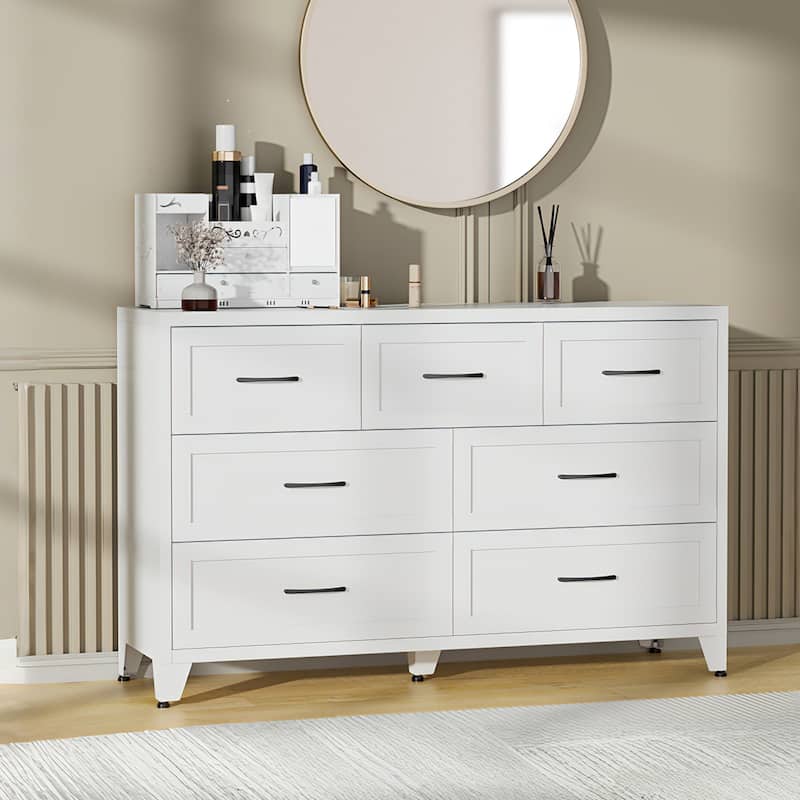 Bedroom Dresser Metal Storage Cabinet with Drawers, Space-Saving Chest of Drawers for Bedroom Living Room Entryway