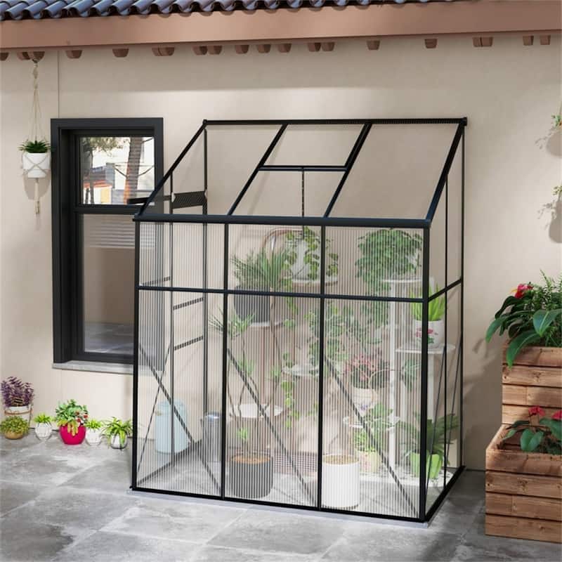 Black-Clear Aluminum Alloy Lean-To Greenhouse with Vent