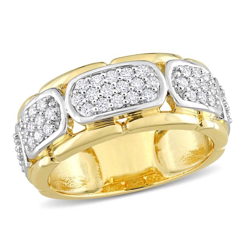 Miadora 4/5ct TDW Moissanite Station Mens Ring in Two-Tone Sterling Silver