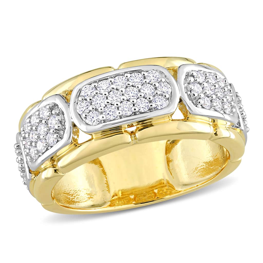 Miadora 4/5ct TDW Moissanite Station Mens Ring in Two-Tone Sterling Silver