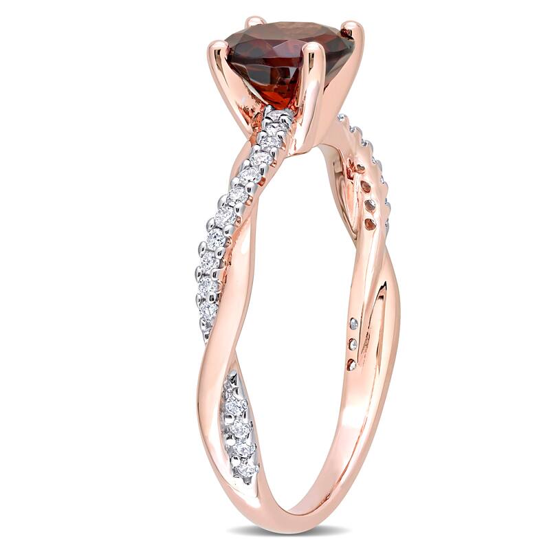Miadora Garnet and 1/6ct TDW Diamond Crossover Birthstone Ring in 14k Rose Gold
