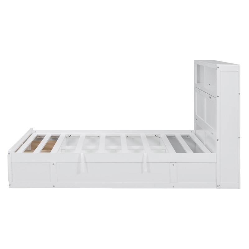 Full/Queen Size Hydraulic Storage Platform Bed Frame with LED, Charging Station and 2 Drawers