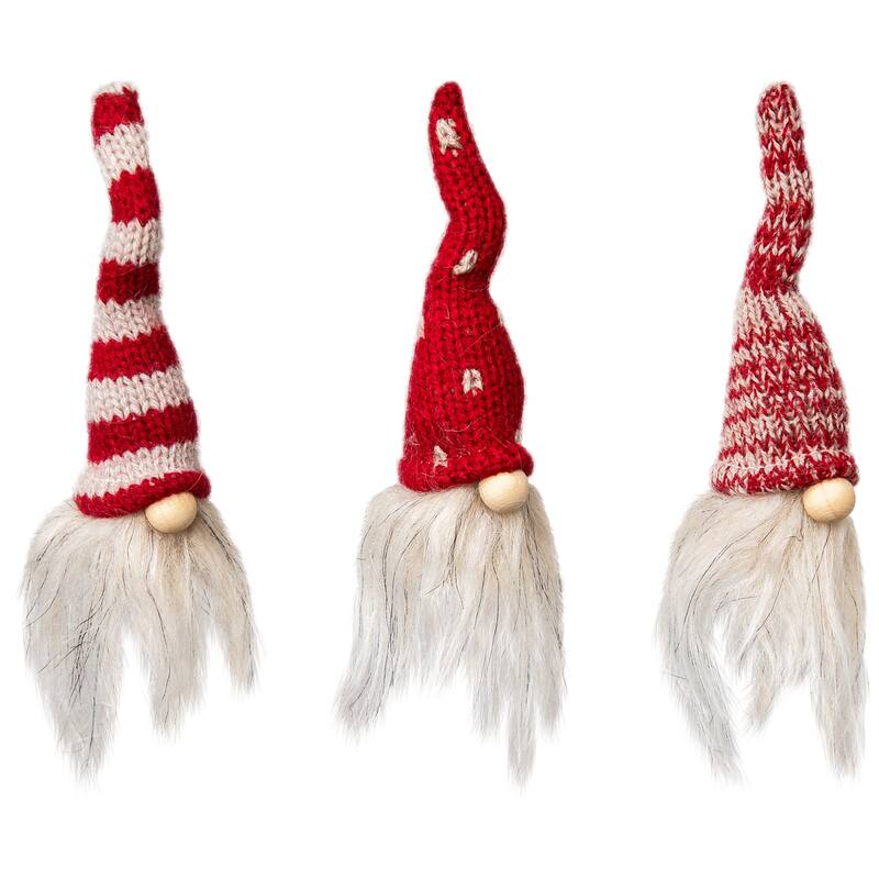 Mini Gnomes with Knitted Hat Christmas Decorations - 3.5" - Set of 3