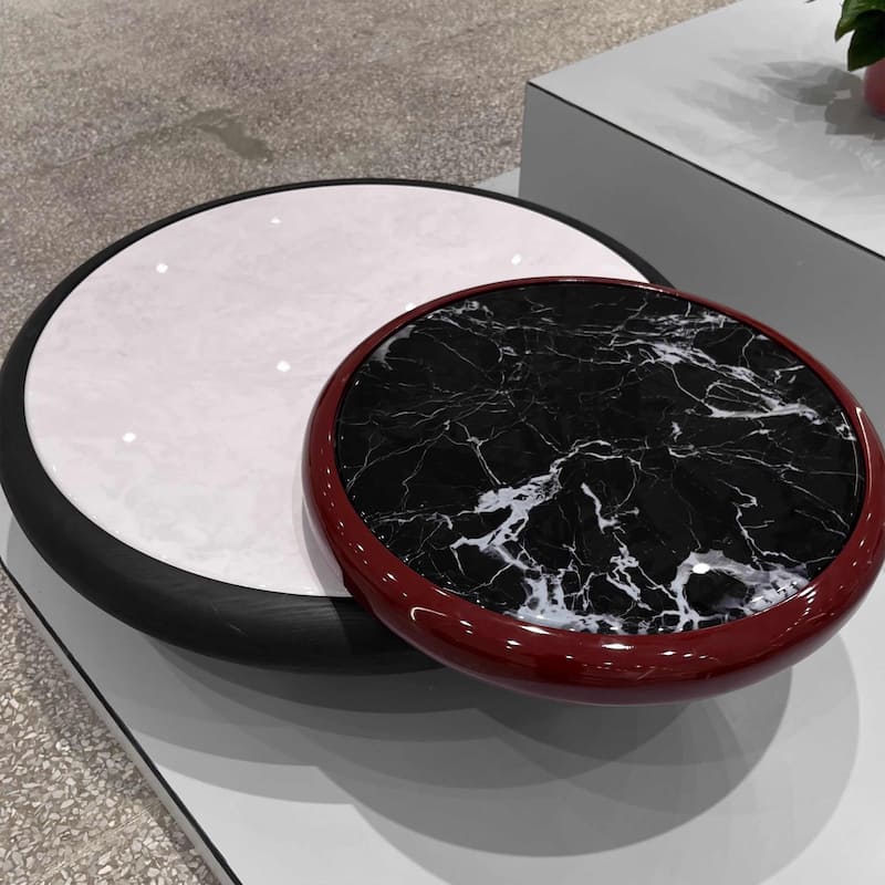 43" Round Coffee Table,Rotatable Faux Marble Table top, White