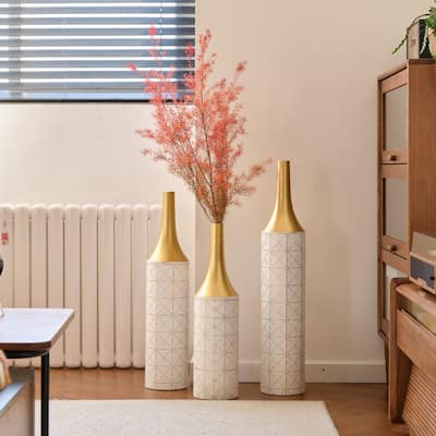 Metal Vases Set of 3, Floor Decorative Vase Glazed Metal Vases, Cylinder Vase