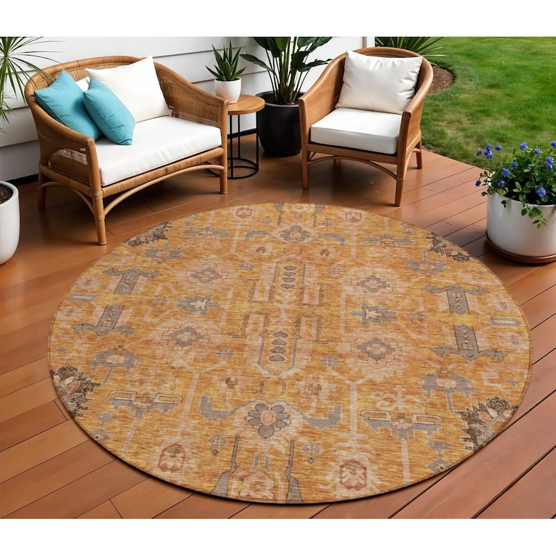 HomeRoots Oriental Traditional Rectangle Outdoor Rug - 8' Round