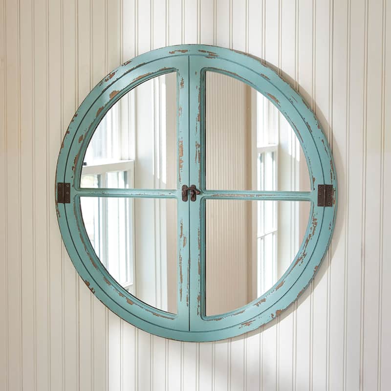 Park Designs Sea Green Round Window Wood Mirror 27.75"H - Blue - 27.75"Dia x .75"D