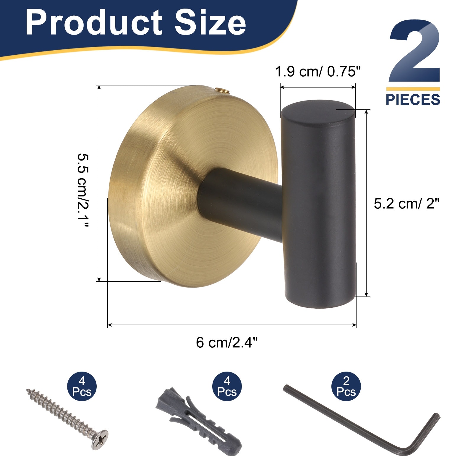 Bath Towel Hook, Stainless Steel Coat Hook Wall Mount Robe Hooks Hanging Towels - H: 6cm