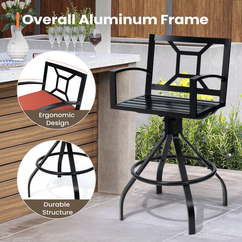 Outdoor Indoor Patio Aluminum Armrest Swivel Bar Stools with Sunbrella Fabric Cushion
