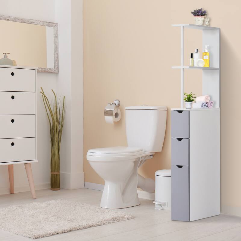 Bathroom Display Cabinet Corner Cabinet with Open Shelves, White Side Floor Storage Organizer with Drawers