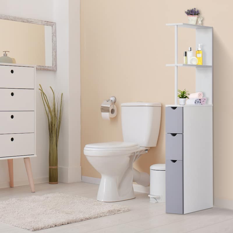 Bathroom Tower Storage Cabinet - 6" W x 13" D x 55.25" H - White