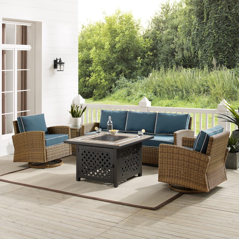Crosley Bradenton 5Pc Swivel Rocker And Sofa Set W/Fire Table