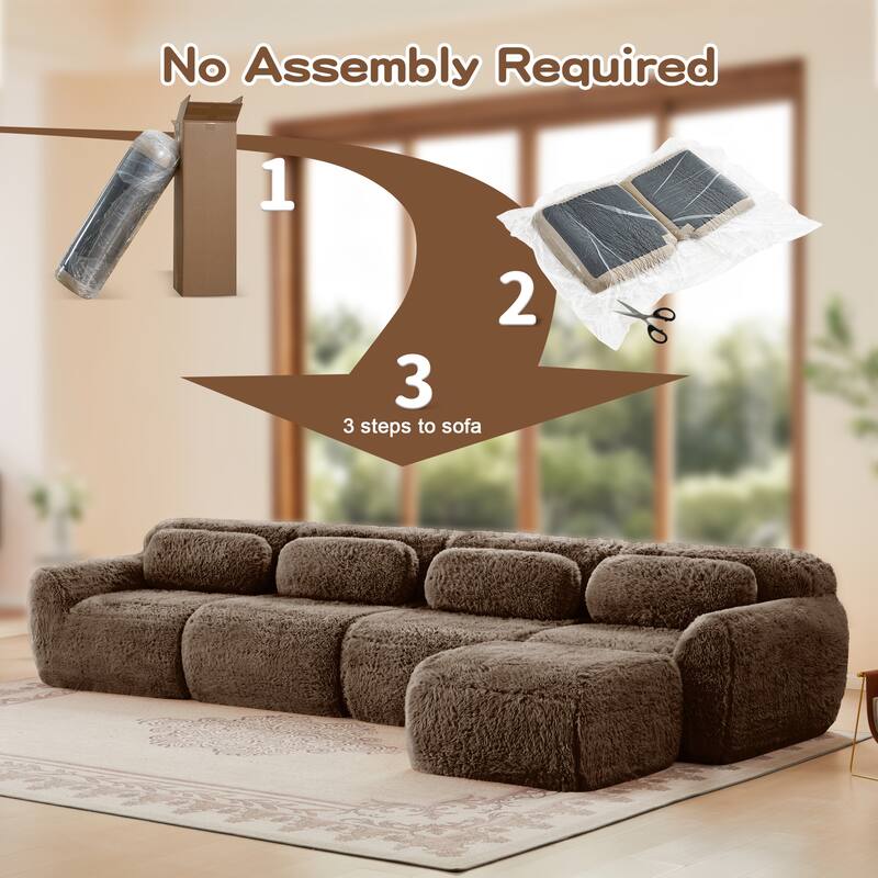 Anmytek Comfortable Modern L-Shaped Modular Sectional Sofa - Soft Fluffy Plush Fabric, No Assembly Required