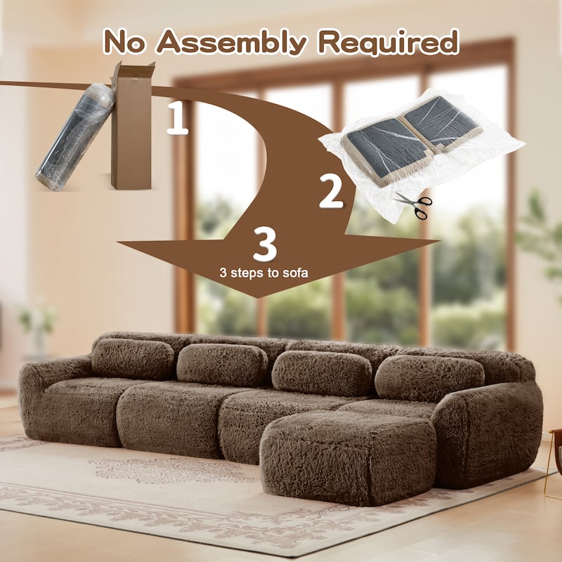 L-shaped Soft and Fluffy Plush Fabric,Modular Sectional Sofa Couches