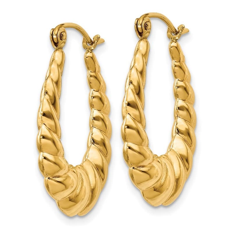 Curata 14k Yellow Gold Polished Scalloped Hoop Earrings - 25x18mm