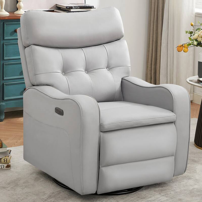 36.6''W Faux Leather Power Swivel Rocker Recliner With USB and Type-C Port - Grey