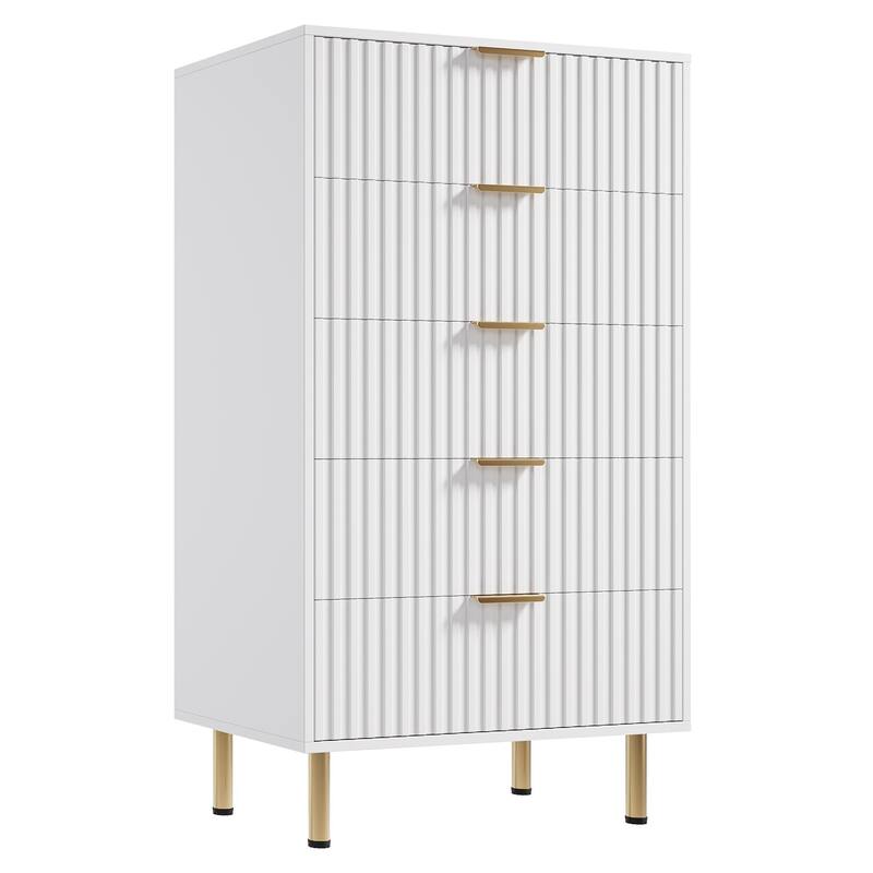 5 Drawer Fluted Dresser for Bedroom, Tall Modern Chest of Drawers with Deep Storage and Wide Top