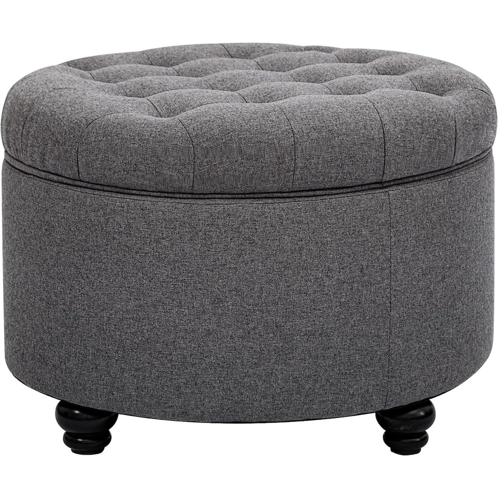 Large Button Tufted Fabric Round Storage Ottoman with Storage for Living Room & Bedroom,Dark Grey