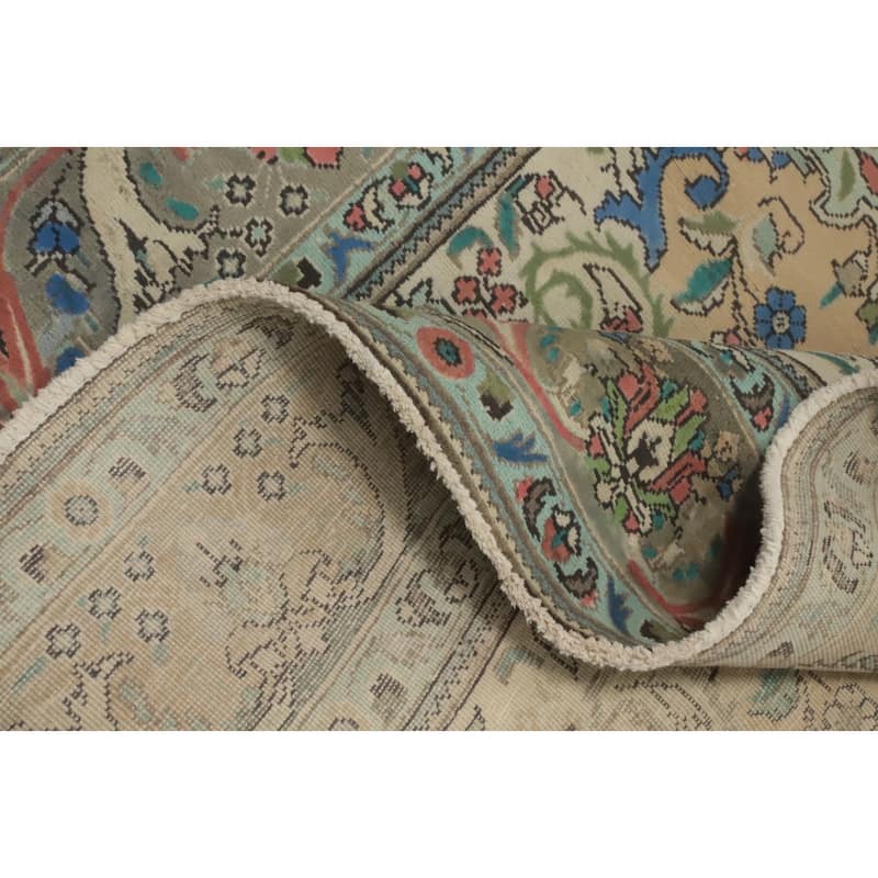 Hand Knotted Oriental 100% Wool Carpet Traditional Floral Beige & Ivories Tabriz Area Rug - 9' 5'' X 6' 5''